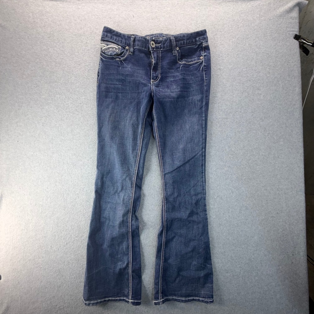 Rewind Blues Modern Bootcut Jeans Womens 10 Dark Wash Embroidered Bling Y2K Boho